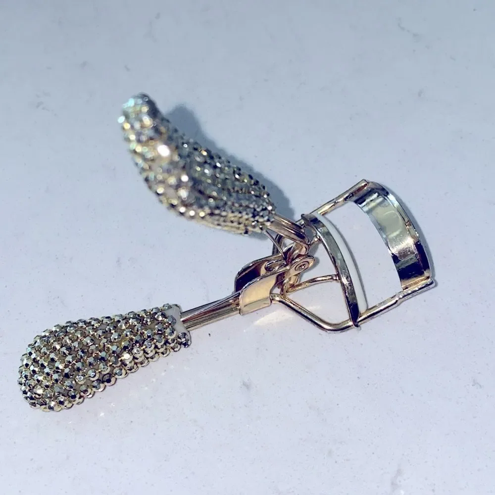 Gold Tone‎ Rhinestone Crystal Embellished Eyelash Curler Glam Beauty Tool